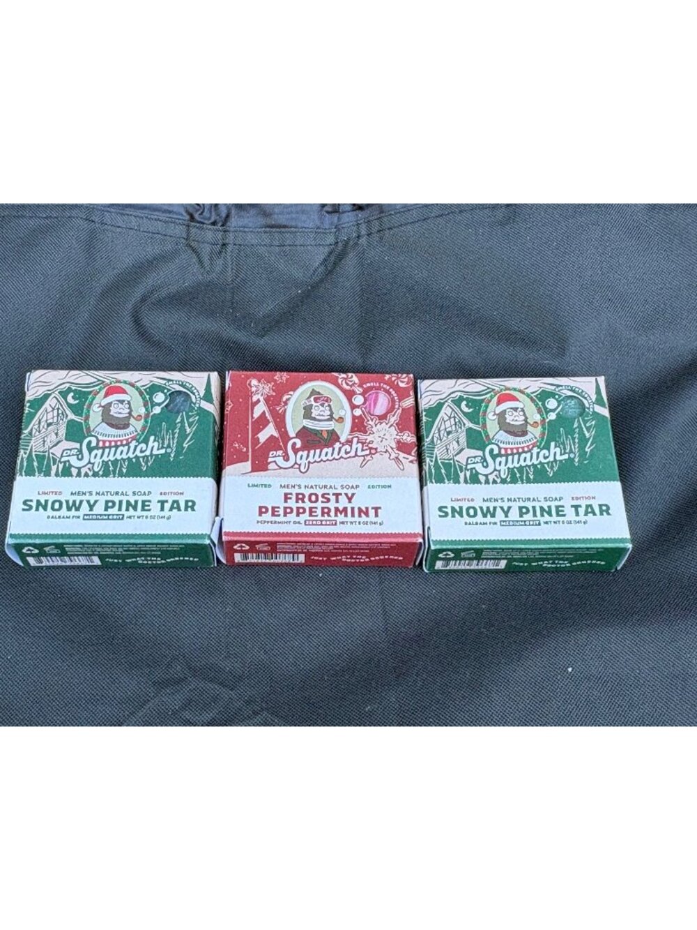 Dr. Squatch Limited Edition Men's Soap Lot of 3 Snowy Pine Tar Frosty Peppermint